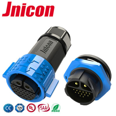 Conector estanco M25 de montaje en panel de alimentación y datos multipin de 30 A con bloqueo por pulsación