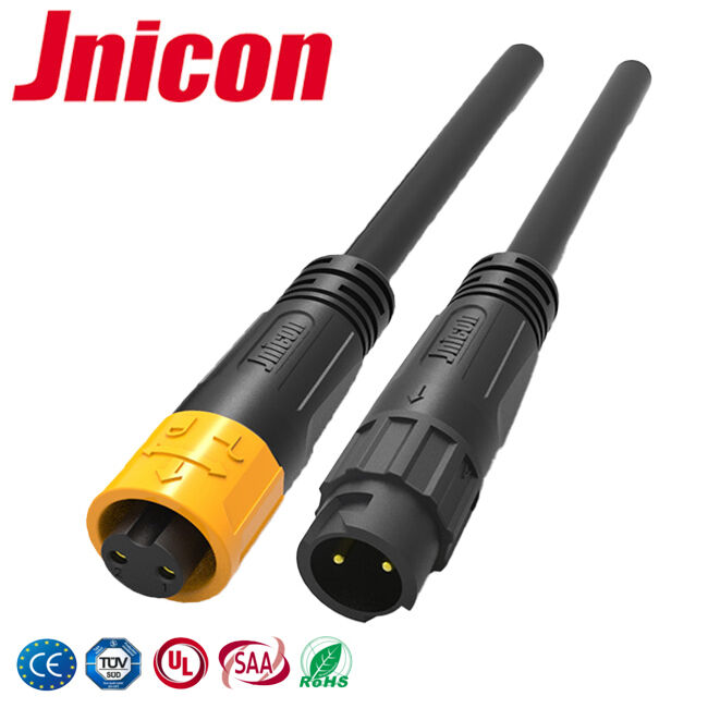 Jnicon 10A M12 2 conectores de cable moldeado con pines para exteriores impermeable rápida desconexión